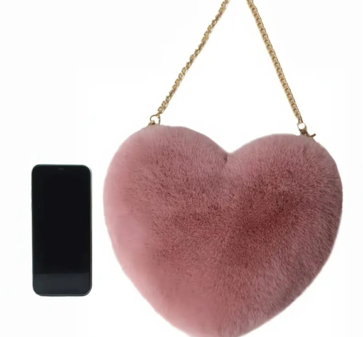 Heart Shaped Fluffy Shoulder Bag, Fashion Chain Crossbody Bag With Big Capacity For Women